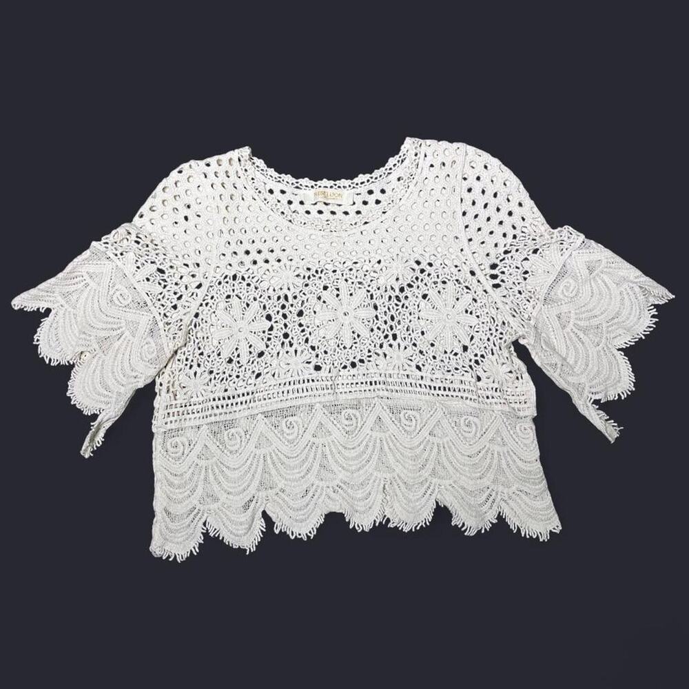 Cotton crochet top Cream knit tank vest Size medium 100% cotton beige tan